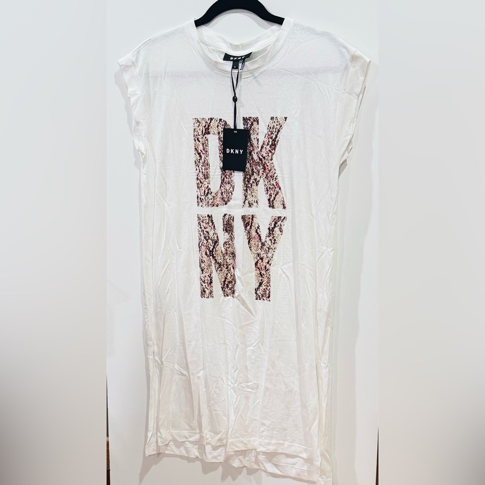 DKNY White T-Shirt with Snakeskin Graphic